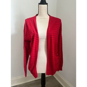 Red Striped Cardigan Womens size Small Metallic Open Front Sweater Everyday Euro